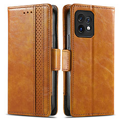 Leather Case Stands Flip Cover Holder S02D for Motorola Moto X40 5G Light Brown