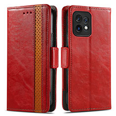 Leather Case Stands Flip Cover Holder S02D for Motorola Moto X40 5G Red