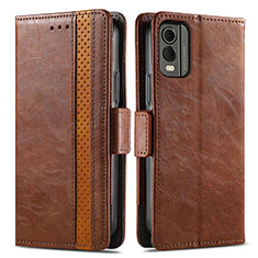 Leather Case Stands Flip Cover Holder S02D for Nokia C210 Brown