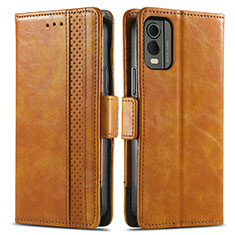 Leather Case Stands Flip Cover Holder S02D for Nokia C210 Light Brown