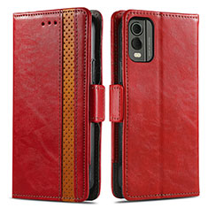 Leather Case Stands Flip Cover Holder S02D for Nokia C210 Red