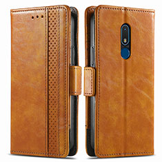 Leather Case Stands Flip Cover Holder S02D for Nokia C3 Light Brown