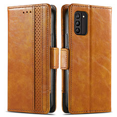 Leather Case Stands Flip Cover Holder S02D for Nokia G100 Light Brown