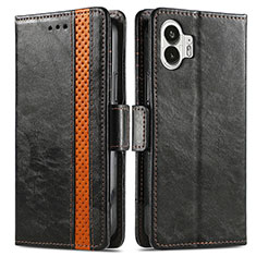 Leather Case Stands Flip Cover Holder S02D for Nothing Phone 2 Black