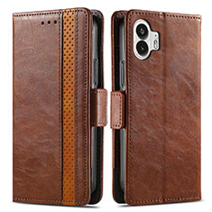 Leather Case Stands Flip Cover Holder S02D for Nothing Phone 2 Brown