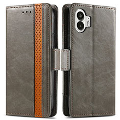 Leather Case Stands Flip Cover Holder S02D for Nothing Phone 2 Gray