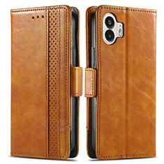 Leather Case Stands Flip Cover Holder S02D for Nothing Phone 2 Light Brown