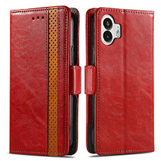 Leather Case Stands Flip Cover Holder S02D for Nothing Phone 2 Red