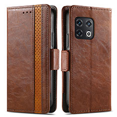 Leather Case Stands Flip Cover Holder S02D for OnePlus 10 Pro 5G Brown