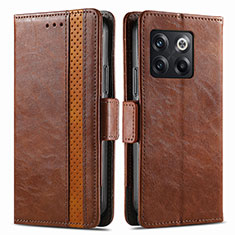 Leather Case Stands Flip Cover Holder S02D for OnePlus 10T 5G Brown