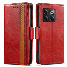 Leather Case Stands Flip Cover Holder S02D for OnePlus 10T 5G Red