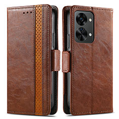 Leather Case Stands Flip Cover Holder S02D for OnePlus Nord 2T 5G Brown