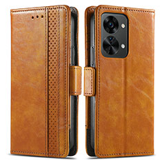 Leather Case Stands Flip Cover Holder S02D for OnePlus Nord 2T 5G Light Brown