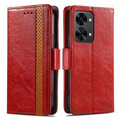 Leather Case Stands Flip Cover Holder S02D for OnePlus Nord 2T 5G Red