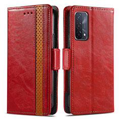 Leather Case Stands Flip Cover Holder S02D for OnePlus Nord N200 5G Red