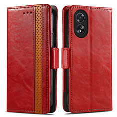 Leather Case Stands Flip Cover Holder S02D for Oppo A18 Red