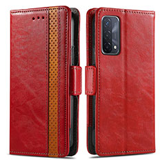 Leather Case Stands Flip Cover Holder S02D for Oppo A54 5G Red