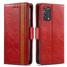 Leather Case Stands Flip Cover Holder S02D for Oppo A74 4G Red