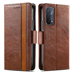 Leather Case Stands Flip Cover Holder S02D for Oppo A74 5G Brown