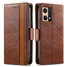 Leather Case Stands Flip Cover Holder S02D for Oppo F21 Pro 4G Brown