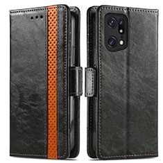 Leather Case Stands Flip Cover Holder S02D for Oppo Find X5 5G Black