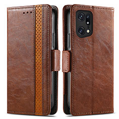 Leather Case Stands Flip Cover Holder S02D for Oppo Find X5 5G Brown