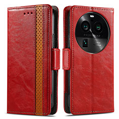 Leather Case Stands Flip Cover Holder S02D for Oppo Find X6 5G Red