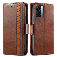 Leather Case Stands Flip Cover Holder S02D for Oppo K10 5G India Brown