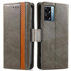 Leather Case Stands Flip Cover Holder S02D for Oppo K10 5G India Gray