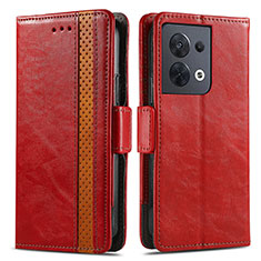 Leather Case Stands Flip Cover Holder S02D for Oppo Reno8 5G Red