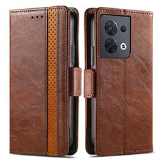 Leather Case Stands Flip Cover Holder S02D for Oppo Reno9 Pro 5G Brown