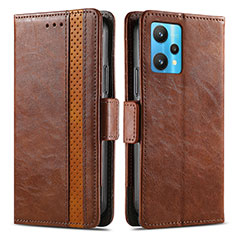 Leather Case Stands Flip Cover Holder S02D for Realme 9 Pro+ Plus 5G Brown