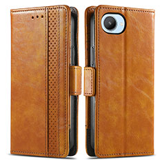 Leather Case Stands Flip Cover Holder S02D for Realme C30 Light Brown