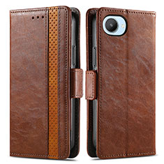 Leather Case Stands Flip Cover Holder S02D for Realme C30s Brown