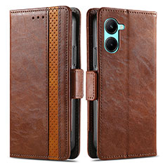 Leather Case Stands Flip Cover Holder S02D for Realme C33 (2023) Brown