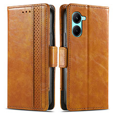 Leather Case Stands Flip Cover Holder S02D for Realme C33 (2023) Light Brown