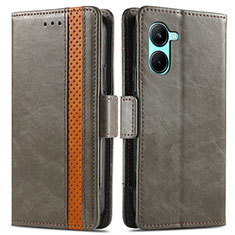 Leather Case Stands Flip Cover Holder S02D for Realme C33 Gray