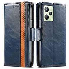 Leather Case Stands Flip Cover Holder S02D for Realme C35 Blue