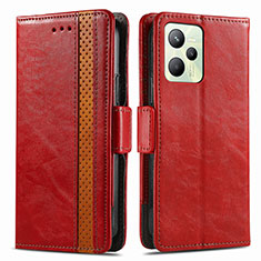 Leather Case Stands Flip Cover Holder S02D for Realme C35 Red