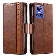 Leather Case Stands Flip Cover Holder S02D for Realme GT Neo3 5G Brown