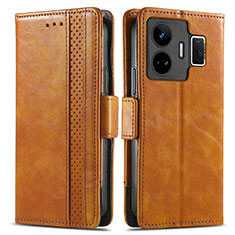 Leather Case Stands Flip Cover Holder S02D for Realme GT Neo5 5G Light Brown