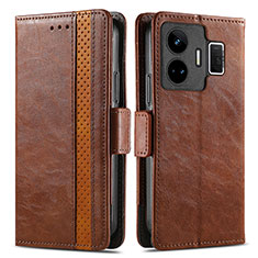 Leather Case Stands Flip Cover Holder S02D for Realme GT Neo6 5G Brown