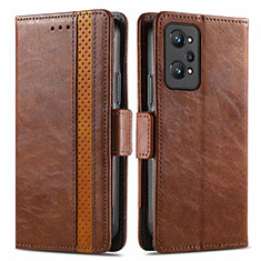 Leather Case Stands Flip Cover Holder S02D for Realme GT2 5G Brown