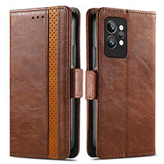 Leather Case Stands Flip Cover Holder S02D for Realme GT2 Pro 5G Brown