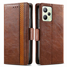 Leather Case Stands Flip Cover Holder S02D for Realme Narzo 50A Prime Brown