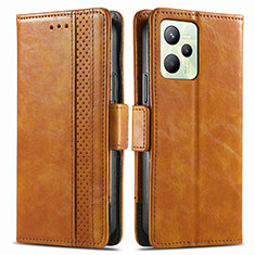 Leather Case Stands Flip Cover Holder S02D for Realme Narzo 50A Prime Light Brown