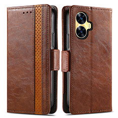 Leather Case Stands Flip Cover Holder S02D for Realme Narzo N55 Brown