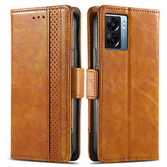 Leather Case Stands Flip Cover Holder S02D for Realme V23 5G Light Brown