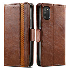 Leather Case Stands Flip Cover Holder S02D for Samsung Galaxy A02s Brown