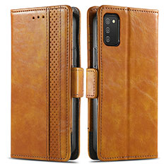 Leather Case Stands Flip Cover Holder S02D for Samsung Galaxy A02s Light Brown